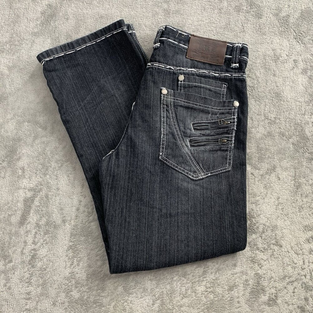 Reventon Denim Jeans Womens 32x28” Black Straight Leg Thick Stitch Grunge Y2K